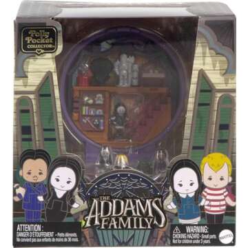 Polly Pocket Collector Playset, The Addams Family Compact with 4 Special Edition Character Dolls and 10 Accessories