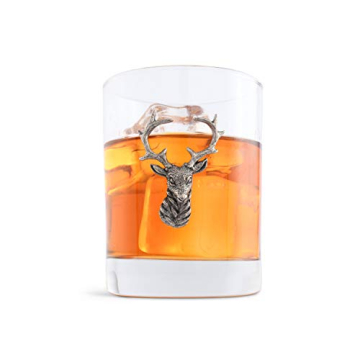 Vagabond House Pewter Elk Deer Head Tumbler Glass - Elegant Whiskey and Juice Drinkware
