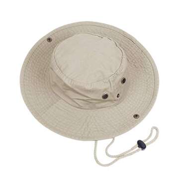 Bucket Hat Hiking Fishing Wide Brim UV Sun Protection Safari Unisex Boonie (Beige, Small/Medium)