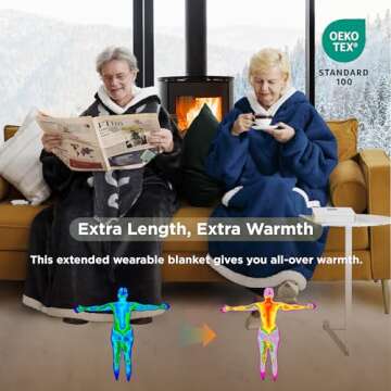 Bedsure Wearable Blanket Hoodie, Long Hooded Blanket Sweatshirt as Birthday Gifts for Women Men, Cozy Sherpa Hoodie for Adult, Oversize, Black