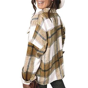 DOROSE Womens Shakets Flannel Shirts Halloween Shirts Christmas Plaid Coats Fall Winter (Khaki, Medi...