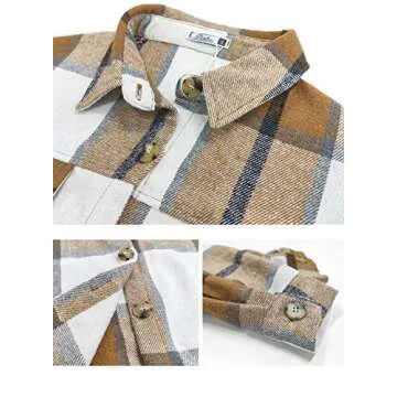 DOROSE Womens Shakets Flannel Shirts Halloween Shirts Christmas Plaid Coats Fall Winter (Khaki, Medium)