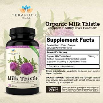 Organic Milk Thistle | Non GMO 2000mg 4X Concentrated Vegan Daily Supplement w/Silymarin Seed Extrac...