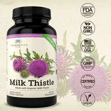 Organic Milk Thistle | Non GMO 2000mg 4X Concentrated Vegan Daily Supplement w/Silymarin Seed Extract for Liver Support, Detox and Cleanse - 60 Veggie Capsules