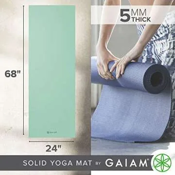 Gaiam Yoga Mat Premium Solid Color Non Slip Exercise & Fitness Mat for All Types of Yoga, Pilates & Floor Workouts, Cool Mint, 5mm