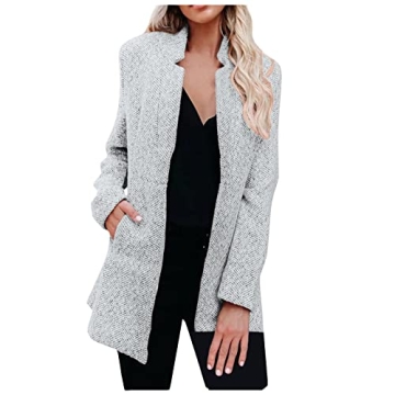 Long Sleeve Stylish Grey Jacket for Women with Pockets