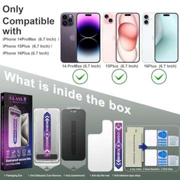 SHANG PIN JIA 2 Pack Matte Privacy Screen Protector for iPhone 16 Plus, 15 Plus and 14 Pro Max - Eas...