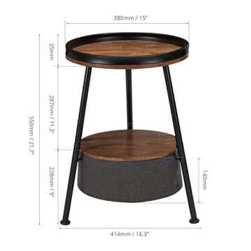 LEMONDA Industrial Round End Table, 2 Tier Round Side Table with Storage Basket,Round Metal Sofa Side Table,Small Round Nightstand,Small Coffee Table for Living Room Bedroom