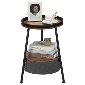 LEMONDA Industrial Round End Table, 2 Tier Round Side Table with Storage Basket,Round Metal Sofa Side Table,Small Round Nightstand,Small Coffee Table for Living Room Bedroom
