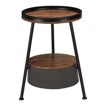 LEMONDA Industrial Round End Table, 2 Tier Round Side Table with Storage Basket,Round Metal Sofa Side Table,Small Round Nightstand,Small Coffee Table for Living Room Bedroom
