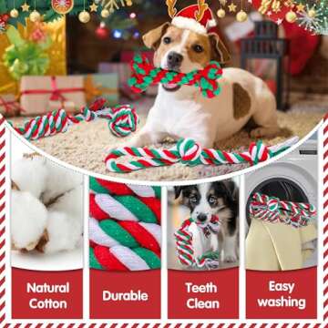 UPSKY 7 Pack Christmas Dog Toys, Dog Rope Toys with Squeaky Plush Toys Set, Interactive Durable Dog Puppy Toys, Training Playing Teething Chew Toys for Small Medium Large Dogs