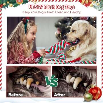 UPSKY 7 Pack Christmas Dog Toys, Dog Rope Toys with Squeaky Plush Toys Set, Interactive Durable Dog Puppy Toys, Training Playing Teething Chew Toys for Small Medium Large Dogs