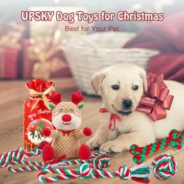 UPSKY 7 Pack Christmas Dog Toys, Dog Rope Toys with Squeaky Plush Toys Set, Interactive Durable Dog Puppy Toys, Training Playing Teething Chew Toys for Small Medium Large Dogs