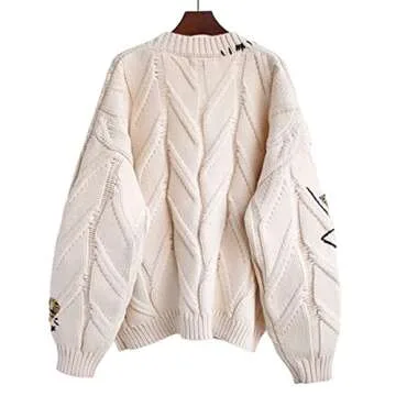 CHARTOU Chunky Knit Cardigan with Embroidery and Pockets
