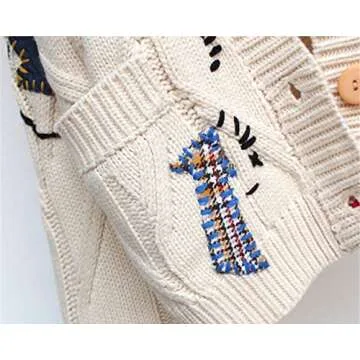 CHARTOU Chunky Knit Cardigan with Embroidery and Pockets