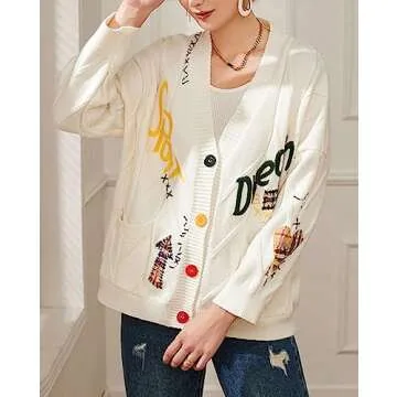 CHARTOU Chunky Knit Cardigan with Embroidery and Pockets