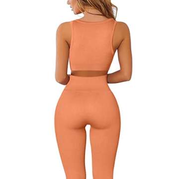 QINSEN Seamless Leggings for Women Ribbed Stretchy Slimming Sport Bra Yoga Leggings Light Orange M