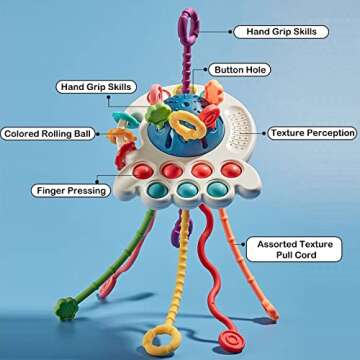 Montessori Toys for 18M+ Safe Silicone Pull String Activity Toy