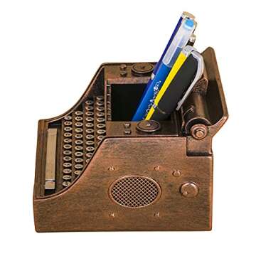 Amoysanli Retro Typewriter Pen Holder Vintage Desk Accssories Unique Cool Gifts for Writer Typewriter Lovers and Secretary Cute Funny Pencil Cups for Office Home School (Bronze)