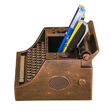 Amoysanli Retro Typewriter Pen Holder Vintage Desk Accssories Unique Cool Gifts for Writer Typewriter Lovers and Secretary Cute Funny Pencil Cups for Office Home School (Bronze)