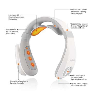 SATOHA Neck Massager with Heat, 6 Modes, 15 Levels, Portable, Deep Tissue Trigger Point Massage for Neck, Shoulders, Home, Office, Travel