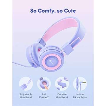iClever Kids Headphones with Microphone - Safe & Stylish for Kids