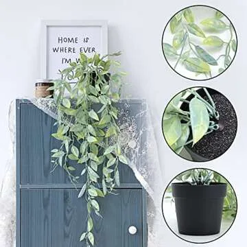 CEWOR Fake Hanging Plants, 3 Pack Artificial Hanging Plants Fake Potted Greenery Plants Artificial Eucalyptus Vine, Mandala Vine in Pot for Home Room Indoor Outdoor Shelf Decor