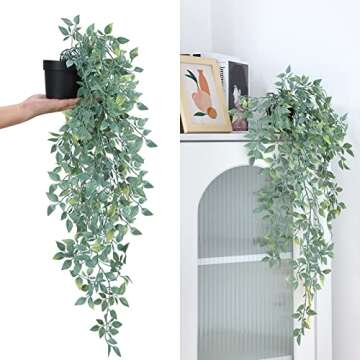 CEWOR Fake Hanging Plants, 3 Pack Artificial Hanging Plants Fake Potted Greenery Plants Artificial Eucalyptus Vine, Mandala Vine in Pot for Home Room Indoor Outdoor Shelf Decor