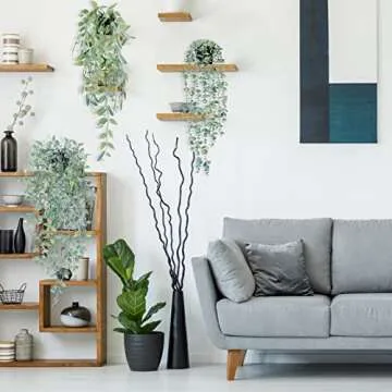 CEWOR Fake Hanging Plants, 3 Pack Artificial Hanging Plants Fake Potted Greenery Plants Artificial Eucalyptus Vine, Mandala Vine in Pot for Home Room Indoor Outdoor Shelf Decor