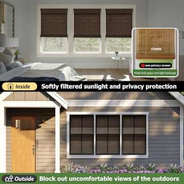 LazBlinds Cordless Bamboo Roman Shades, Privacy Blinds for Interior Windows, Room Darkening Roll Up ...