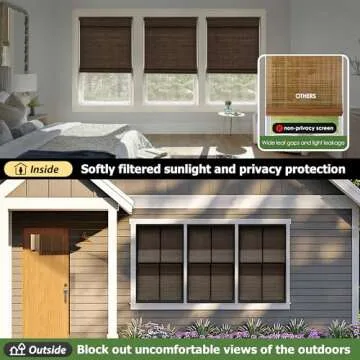 LazBlinds Cordless Bamboo Roman Shades, Privacy Blinds for Interior Windows, Room Darkening Roll Up ...