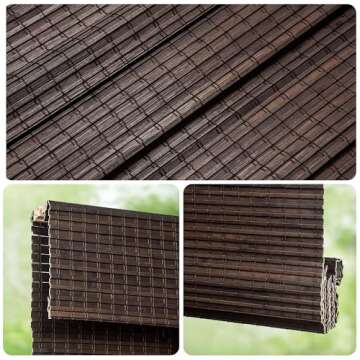 LazBlinds Cordless Bamboo Roman Shades, Privacy Blinds for Interior Windows, Room Darkening Roll Up Bamboo Blinds for Home & Patio, 29.5" W x 64" H, BDP-Espresso
