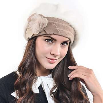 F&N STORY Lady French Beret Wool, Br022-cream Angora, Size Medium / 56-58cm
