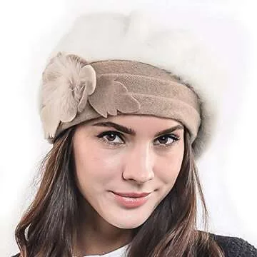 F&N STORY Lady French Beret Wool, Br022-cream Angora, Size Medium / 56-58cm