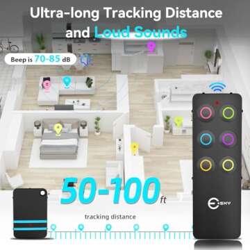 Esky Key Finder - Wallet Tracker, Key Finders & Trackers with 85dB Noise Sound and 6 Receivers - Wallet Finder and Item Locator for Finding Key, Remote, Wallet and Passport, Batteries Included (Black)