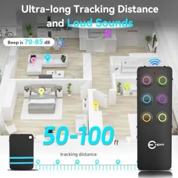 Esky Key Finder - Wallet Tracker, Key Finders & Trackers with 85dB Noise Sound and 6 Receivers - Wallet Finder and Item Locator for Finding Key, Remote, Wallet and Passport, Batteries Included (Black)