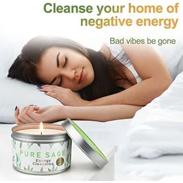 Sage Candles for House Energy Cleansing, 4 Pack House Warming Gifts New Home Pure White Sage Candle Set for Chakra Healing and Meditation-18oz 110 Hour Long Lasting Natural Soy Wax Aromatherapy Candle