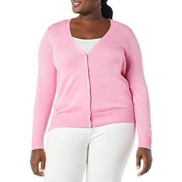 Amazon Essentials Women's Lightweight V-Neck Cardigan Sweater (Available in Plus Size), Pink, Large