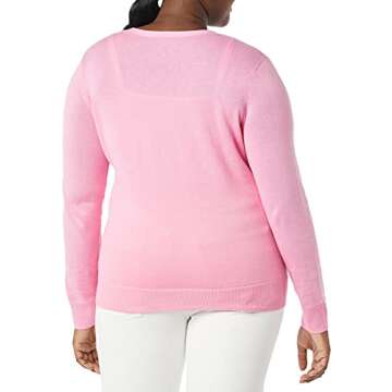 Amazon Essentials Women's Lightweight V-Neck Cardigan Sweater (Available in Plus Size), Pink, Large