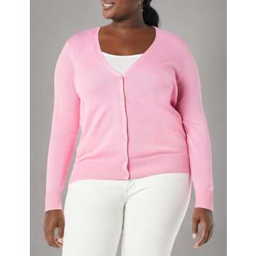 Amazon Essentials Women's Lightweight V-Neck Cardigan Sweater (Available in Plus Size), Pink, Large