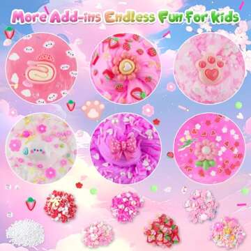 6 Packs Gradient Pink Slime Kit - Cloud Slime, Butter Slime & Clear Slime, Crunchy Slime for Kids with Various Slime Add-ins, Non Sticky Slime Party Favors for Girls and Boys, 360ml Kids Slime(Picnic)