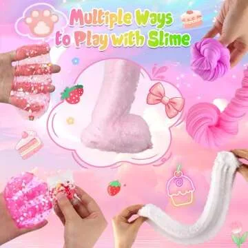 6 Packs Gradient Pink Slime Kit - Cloud Slime, Butter Slime & Clear Slime, Crunchy Slime for Kids with Various Slime Add-ins, Non Sticky Slime Party Favors for Girls and Boys, 360ml Kids Slime(Picnic)