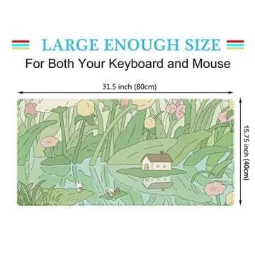 Kawaii Green Desk Mat Cute Mouse Pad Japanese, Flowers and Plants Keyboard Mat, Anime Aesthetics Lar...