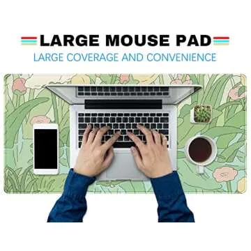 Kawaii Green Desk Mat Cute Mouse Pad Japanese, Flowers and Plants Keyboard Mat, Anime Aesthetics Large Mousepad XXL Gaming Desk Pad XL Office Home Decor for Women Girls Keyboard Pad 31.5"x15.75"