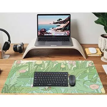 Kawaii Green Desk Mat Cute Mouse Pad Japanese, Flowers and Plants Keyboard Mat, Anime Aesthetics Large Mousepad XXL Gaming Desk Pad XL Office Home Decor for Women Girls Keyboard Pad 31.5"x15.75"