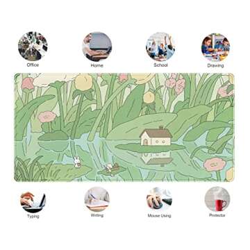Kawaii Green Desk Mat Cute Mouse Pad Japanese, Flowers and Plants Keyboard Mat, Anime Aesthetics Large Mousepad XXL Gaming Desk Pad XL Office Home Decor for Women Girls Keyboard Pad 31.5"x15.75"