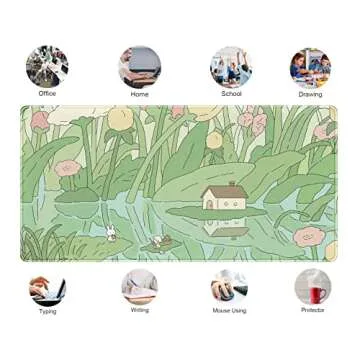Kawaii Green Desk Mat Cute Mouse Pad Japanese, Flowers and Plants Keyboard Mat, Anime Aesthetics Large Mousepad XXL Gaming Desk Pad XL Office Home Decor for Women Girls Keyboard Pad 31.5"x15.75"