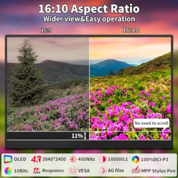 16 inch 4K OLED Touchscreen Portable Monitor - Stunning Visuals with Stylus Compatibility