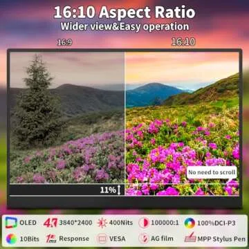 16 inch 4K OLED Touchscreen Portable Monitor - Stunning Visuals with Stylus Compatibility