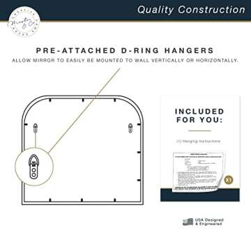 MCS Master & Co. Modern Metal Large Wall Mirror, Minimalist Home Decor Mantle Arch Mirror for Living Room, Bedroom, or Bathroom, 36 by 32 Inch, Black